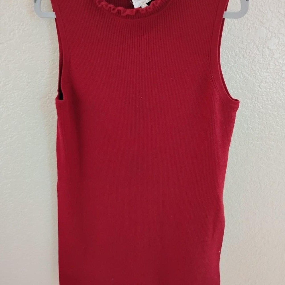 Laundry Red Mock Neck Ribbed Tank Red sleeveless knit Preppy minimalist clean